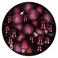 Cosy & Trendy Kerstballen - 20 stuks - aubergine roze - 3 cm - kunststof - thumbnail