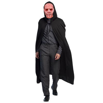Halloween horror verkleedkleding set - Scary Zombie masker - Cape zwart met capuchon
