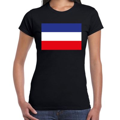 Boerenprotest t-shirt met Nederlandse vlag onderste boven zwart voor dames Boerenprotest t-shirt met Nederlandse vlag onderste boven zwart voor dames