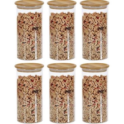 Kesper Voorraadpotten - 9x - glas met bamboe deksel - 1,2L - 10x20 cm