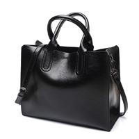 Lederen handtassen Big Women zak Casual vrouwelijke tassen Trunk Tote schoudertas dames grote Bolsos kleur: zwart