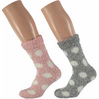 Huissokken / bedsokken met stippen - dames - grijs / roze - 2 paar - maat 36-41 - slofsokken Huissokken / bedsokken met stippen - dames - grijs / roze - 2 paar - maat 36-41 - slofsokken