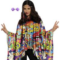 Hippie verkleed set - poncho en bril paars - one size - Jaren 60/flower power verkleedkleding
