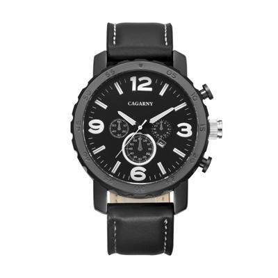 CAGARNY 6845 Fashion Dual Quartz beweging polshorloge met lederen Band (zwarte Band Black Window)