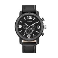 CAGARNY 6845 Fashion Dual Quartz beweging polshorloge met lederen Band (zwarte Band Black Window)