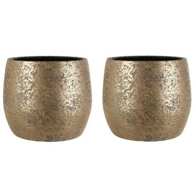 2x Bloempot keramiek voor kamerplant goud 33,5 x 32 cm