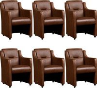 Set van 6 Bruine leren landelijke eetkamerfauteuils Mass - Vintage Leer Brown (bruin leer)