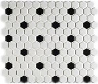 Porcelain Vintage mozaiek hexagon 23x26 mm wit zwart mat