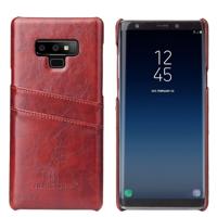 Fierre Shann retro olie Wax textuur PU lederen draagtas voor Galaxy Note9 met kaartsleuven (bruin)