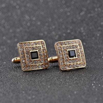 Klassieke luxe Strass Crystal Square aangepaste glazuur mannen Cufflink mannelijke Franse Shirt Cuff links bruiloft (licht geel gouden kleur)