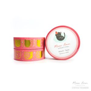 Meow Amor Creative Pink Cat Moonphase Gold Foil Washi Tape