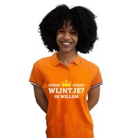 Verkleed poloshirt voor dames - oranje - Wijntje ik Willem - kroon - Koningsdag