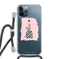 Zwart-wit cactus: iPhone 12 Pro Max Transparant Hoesje met koord Zwart-wit cactus: iPhone 12 Pro Max Transparant Hoesje met koord