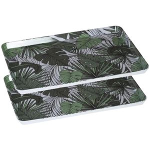 2x stuks dienbladen/serveerbladen rechthoekig Jungle 30 x 22 cm wit/groen