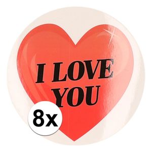 8 x Cadeaustickers I Love You hart 9 cm