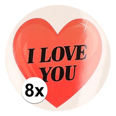 8 x Cadeaustickers I Love You hart 9 cm
