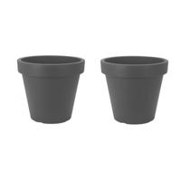 Pro Garden Bloempot - 2x - antraciet - rond - D30 cm - kunststof - plantenpot - tuin buiten