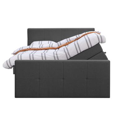 Leen Bakker - Boxspring Met Opbergruimte En Voetbord Liv Geblokt - Antraciet - 180x200cm - Stof - Grijs