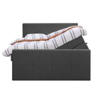 Leen Bakker - Boxspring Met Opbergruimte En Voetbord Liv Geblokt - Antraciet - 180x200cm - Stof - Grijs