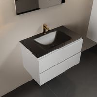 MONDIAZ AIVY 80cm badmeubel Talc, wastafel Urban solid surface midden 1 kraangat (AI-351171URBAN-SI - AI-M80TAMI) - thumbnail