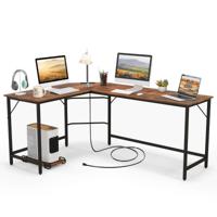 Hoekbureau met Stopcontact 168 cm Bureau met CPU-Houder Stevig Metalen Frame Studiebureau Ruimtebesparende Computertafel