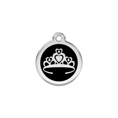 Crown Black roestvrijstalen hondenpenning small/klein dia. 2 cm - Reddingo
