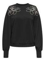Only Onlbrooke L/s O-neck Detail Swt Noos Sweater Black Ecru Draw Flower