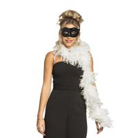 Venetiaans oogmasker in het zwart - Met dikke veren Boa in het wit - 180 cm - Dames