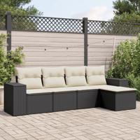 5-delige Loungeset met kussens poly rattan zwart