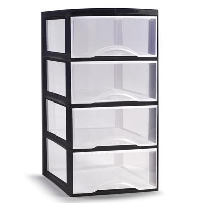 Ladeblokje/bureau organizer met 4x lades - transparant/zwart - L18 x B23 x H34 cm - plastic