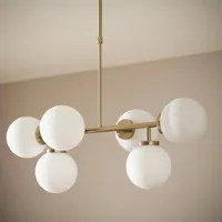 Hanglamp goud kroonluchter opaal glas 'Lausanne' eettafel Hanglamp goud kroonluchter opaal glas 'Lausanne' eettafel