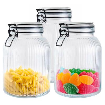 Alpina Voorraad/weck pot - 3x - transparant - geribbeld?glas - 20 x 14 cm - 1,9 L