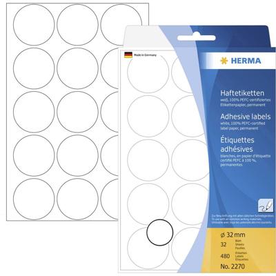 Herma 2270 Etiketten voor markeringspunten Ø 32 mm Wit 480 stuk(s) Permanent hechtend Papier