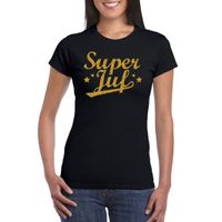 Super juf cadeau t-shirt met gouden glitters op zwart voor dames - thumbnail