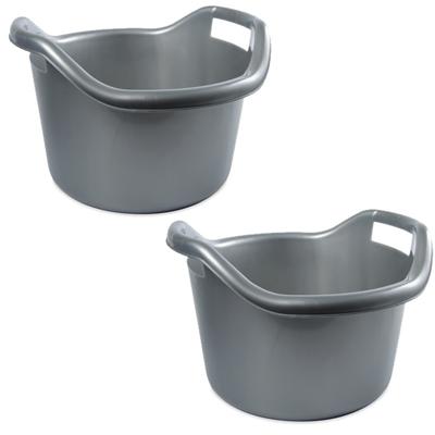 Hega Hogar Schoonmaakemmer - 2x - 6 liter - zilver - kunststof - afwasteil met handvatten - 29 x 19