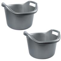 Hega Hogar Schoonmaakemmer - 2x - 6 liter - zilver - kunststof - afwasteil met handvatten - 29 x 19