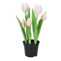 Kunst tulpen Holland in pot - 5x stuks - lichtroze - real touch - 26 cm