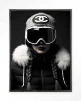 Urban Cotton Wandkleed 'Luxury Snow Girl' 145 x 190cm in Floating Frame - black
