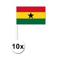 Zwaaivlaggetjes Ghana vlag - 10x - 12 x 24 cm - papier/plastic - handvlaggetje