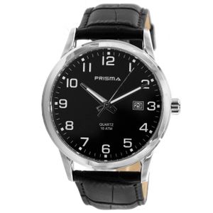 Prisma P.1781 Horloge staal-leder zilverkleurig-zwart 42 mm