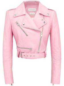 Alexander McQueen veste de moto en cuir à coupe crop - Rose