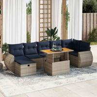 8-delige Loungeset met kussens poly rattan acacia grijs