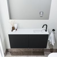 Zaro Polly toiletmeubel 100cm mat zwart met witte wastafel met kraangat rechts - thumbnail