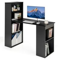 Computerbureau met Boekenplank 120 cm Modern Compact Bureau met 6 Plankenvoor Thuis Kantoor en Slaapzaal Zwart