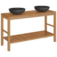 The Living Store Houten Wastafelkast - 132 x 45 x 75 cm - Massief Teakhout - Marmeren Wastafel