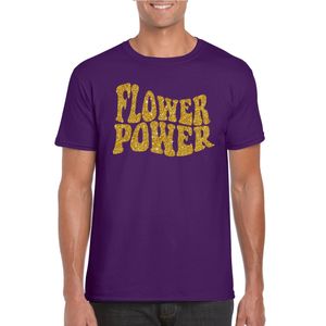 Paars Flower Power gouden glitter t-shirt voor heren 2XL  -