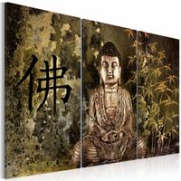 Schilderij - Boeddha - Bruin/Groen, 3luik , premium print op canvas