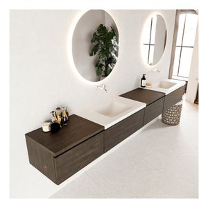 Mondiaz Bukla 280cm badmeubel met module 60 rechts dark brown 4 lades met wastafel dubbel zonder kraangat kleur talc