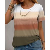 Dames T-shirt Ombre Kleurenblok Afdrukken Dagelijks Casual Korte mouw Ronde hals Bruin Zomer Lightinthebox