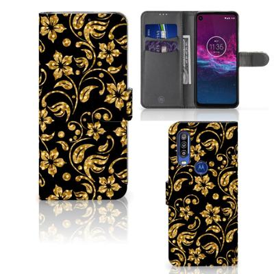 Motorola One Action Hoesje Gouden Bloemen | Portemonnee hoesje